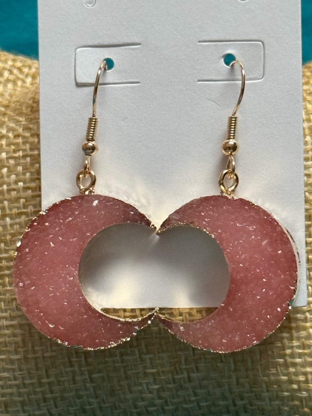 Pink Druzy Moon Drop Earrings - Unbranded